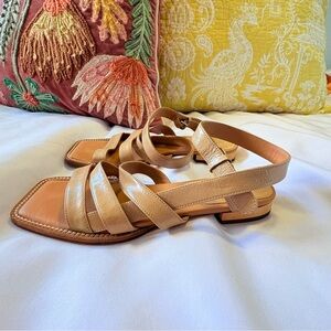 Paloma Barcelo Italian Leather Size 37 Strappy Sandals Square Toe